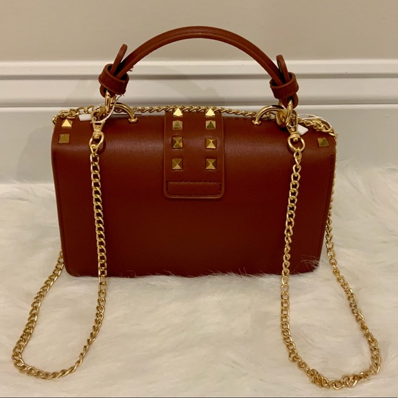 Studded Clear Box Bag – Designer Inspired Brown & Gold Crossbody Purse - Picture 3 of 6